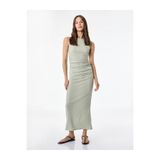 Koton Slim Fit Kolsuz Bisiklet Yaka Viskon Karışımlı Bodycon Drapeli Uzun Elbise