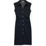 Koton Slim Fit Kolsuz Midi Boy Süslü Düğmeli Kolsuz Çizgili Gömlek Elbise - XS - Lacivert