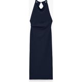 Koton Slim Fit Krep Scuba Halter Yaka Kolsuz Sırtı Açık Bodycon Uzun Elbise - Lacivert