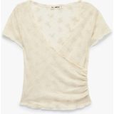 Koton Slim Fit Kruvaze Yaka Kısa Kollu Bluz - Ekru - XS