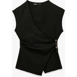Koton Slim Fit Metal Aksesuarlı V Yaka Kruvaze Yelek - Siyah - XL