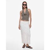 Koton Slim Fit Normal Bel Midi Yırtmaçlı Dantel Etek - Ekru - XS