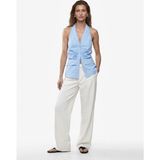 Koton Slim Fit Pamuklu Arkadan Bağlama Detaylı V Yaka Düğmeli Poplin Kolsuz Gömlek - Mavi - 34