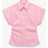 Koton Slim Fit Pamuklu Salda Kumaş Kolsuz Drape Detaylı Çizgili Gömlek - 34 - Pembe