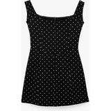 Koton Slim Fit Puantiyeli Krep Kumaş Kare Yaka Kolsuz Mini Abiye Elbise - Siyah - 34