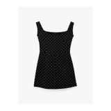 Koton Slim Fit Puantiyeli Krep Kumaş Kare Yaka Kolsuz Mini Abiye Elbise