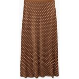 Koton Slim Fit Puantiyeli Saten Midi Etek - Kahve - 36