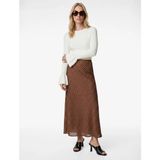 Koton Slim Fit Puantiyeli Saten Midi Etek - Kahve - 40