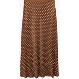 Koton Slim Fit Puantiyeli Saten Midi Etek - Kahve - 42