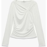 Koton Slim Fit Uzun Kollu Asimetrik Yaka Büzgülü Bluz - Ekru