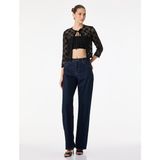 Koton Slim Fit Uzun Kollu Bisiklet Yaka Önden Bağlamalı Fiyonklu Dantel Crop Bluz - Siyah - XL