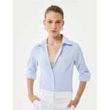 Koton Slim Fit Uzun Kollu Klasik Yaka Çizgili Gömlek - Lacivert - 36