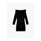 Koton Slim Fit Uzun Kollu Omzu Açık Madonna Yaka Mini Kadife Elbise