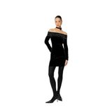 Koton Slim Fit Uzun Kollu Taşlı Mini Omzu Açık Straplez Kadife Elbise
