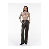 Koton Slim Fit Uzun Kollu Zebra Desenli Balıkçı Yaka Tişört, Ekru Desenli, L Beden, Kadın