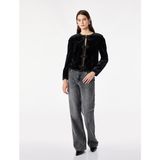 Koton Slim Fit Vatkalı Bisiklet Yaka Uzun Kollu Süslü Düğmeli Kadife Ceket - 2XL - Siyah