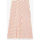 Koton Slim Fit Viskon Puantiye Desenli Balık Kesim Saten Midi Etek - Kırmızı - 42
