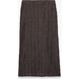 Koton Slim Fit Yırtmaçlı Bürümcük Kumaş Dokulu Midi Kalem Etek - Kahve - XS