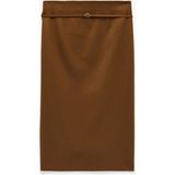 Koton Slim Fit Yırtmaçlı Kemer Detaylı Midi Kalem Etek - Kahve - 34