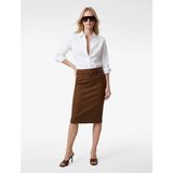 Koton Slim Fit Yırtmaçlı Kemer Detaylı Midi Kalem Etek - Kahve - 36