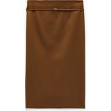 Koton Slim Fit Yırtmaçlı Kemer Detaylı Midi Kalem Etek - Kahve - 40