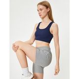 Koton Spor Biker Tayt Yüksek Bel Slogan Baskılı Slim Fit - Gri