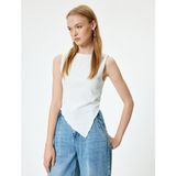 Koton Straplez Bluz Kolsuz Drapeli Slim Fit - Ekru - XS