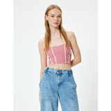 Koton Straplez Büstiyer Pötikareli Crop Kolsuz Gipeli Dantel Detaylı Slim Fit - Kırmızı - 36