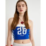 Koton Straplez Crop Top Baskılı Fiyonk Detaylı - Mavi