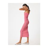 Koton Straplez Elbise Midi Bodycon Bürümcük Kolsuz Drapeli Slim Fit Bürümcük