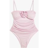 Koton Straplez Mayo Çiçek Aplike Detaylı Çıkarılabilir Askılı Drapeli - 34 - Pembe