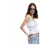 Koton Straplez Yaka Pamuklu Büzgülü Kolsuz Slim Fit Poplin Crop Bluz