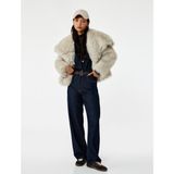 Koton Suni Kürk Mont Oversize Geniş Yaka - XS - Ekru