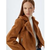Koton Suni Süet Biker Ceket Peluş Peluş Astarlı Fermuarlı
