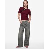 Koton Süslü Düğmeli Mandarin Yaka Kısa Kollu Slim Fit Triko Kazak - Mor - S - M