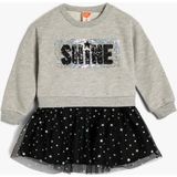 Koton Sweat Elbise Tütü Etek Detaylı Yuvarlak Yaka Uzun Kollu Baskılı Pamuklu - 18 - 24 Ay - Gri