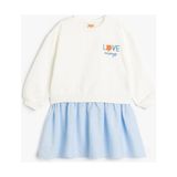 Koton Sweat Elbise Uzun Kollu Yuvarlak Yaka Işleme Detaylı Pamuklu - 18 - 24 Ay - Ekru