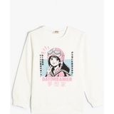 Koton Sweatshirt Anime Baskılı Bisiklet Yaka Uzun Kollu Pamuklu - Ekru - 11 - 12 Yaş