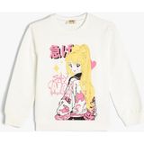 Koton Sweatshirt Anime Baskılı Uzun Kollu Bisiklet Yaka Pamuklu - Ekru - 9 - 10 Yaş