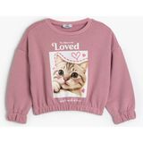 Koton Sweatshirt Bisiklet Yaka Kedi Baskılı Uzun Kollu - Mor - 7 - 8 Yaş