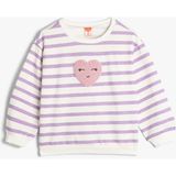 Koton Sweatshirt Bisiklet Yaka Uzun Kollu Kalp Aplikeli Pamuklu - 2 - 3 Yaş - Mor