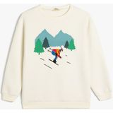 Koton Sweatshirt Kayak Baskılı Bisiklet Yaka Uzun Kollu Şardonlu - Ekru - 6 - 7 Yaş