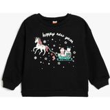 Koton Sweatshirt Yılbaşı Baskılı Uzun Kollu Bisiklet Yaka Pamuklu Şardonlu - Siyah - 12 - 18 Ay