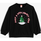 Koton Sweatshirt Yılbaşı Temalı Pullu Payetli Şardonlu Pamuklu - Siyah - 1,5 - 2 Yaş
