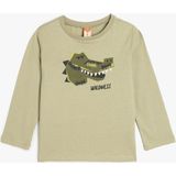Koton T-Shirt Erkek Çocuk Timsah Baskılı Uzun Kollu Pamuklu Günlük Truvakar Kol - Yeşil - 12 - 18 Ay