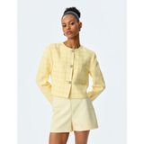 Koton Taş Detaylı Bisiklet Yaka Slim Fit Ekose Tüvit Ceket - Sarı - 36