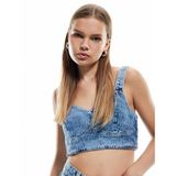 Koton Taş Detaylı Dar Kesim V Yaka Denim Crop Bluz