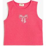Koton Taş Detaylı Fiyonk Baskılı Bisiklet Yaka Askılı Crop Atlet - 11 - 12 Yaş - Pembe