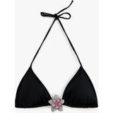 Koton Taşlı Çiçek Aksesuar Detaylı Üçgen Bikini Üstü - 36 - Siyah