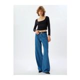 Koton Taşlı Wide Leg Indigo Kadın Jean Pantolon 5wal40155md